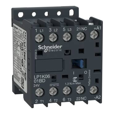 Schneider Electric , LP1K0601BD , TeSys K Kontaktör 3P 6A AC3 24VDC 1NK - 1